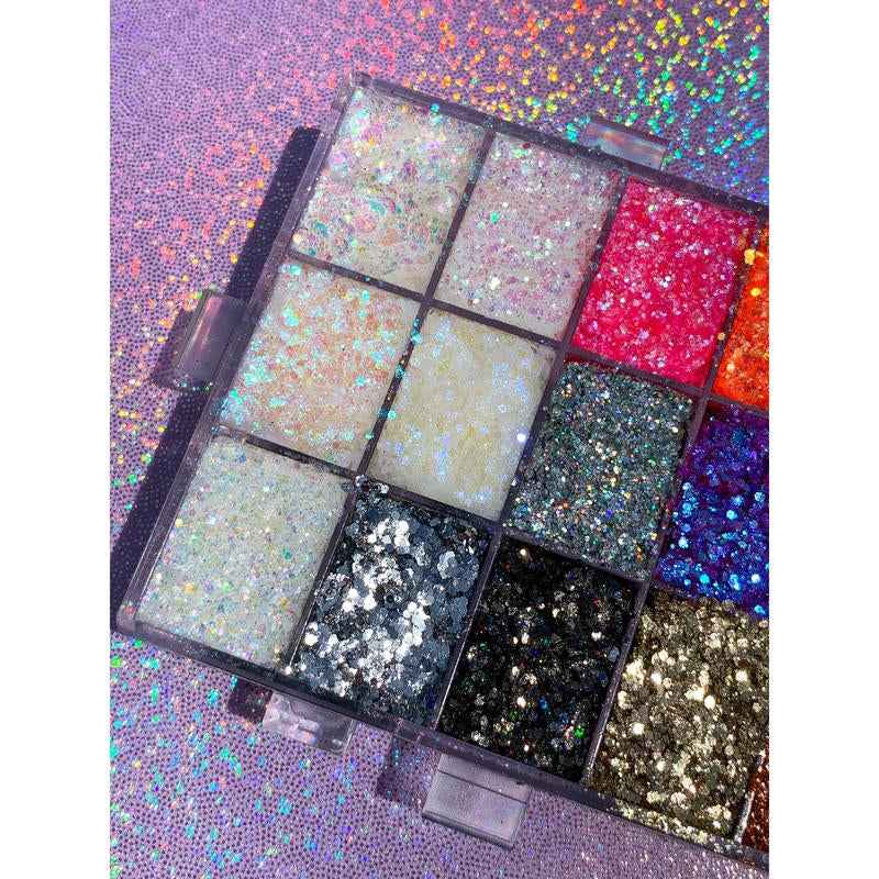 Slayfire Brilliance 24-Color Glitter Gel Palette | Long-Lasting, No-Glue Body & Face Glitter - Essence Bleu