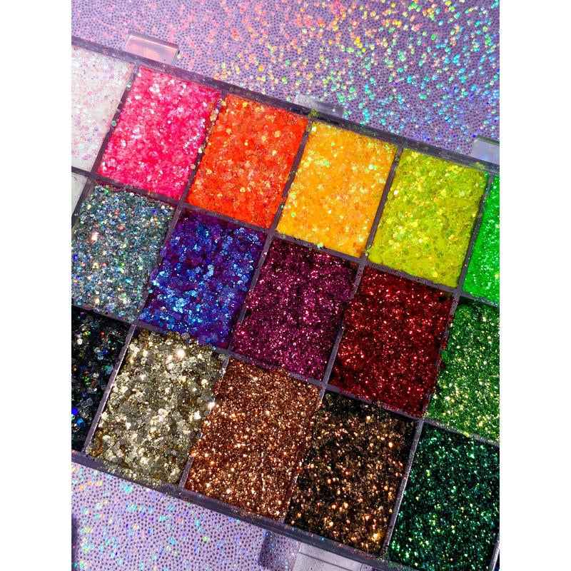 Slayfire Brilliance 24-Color Glitter Gel Palette | Long-Lasting, No-Glue Body & Face Glitter - Essence Bleu