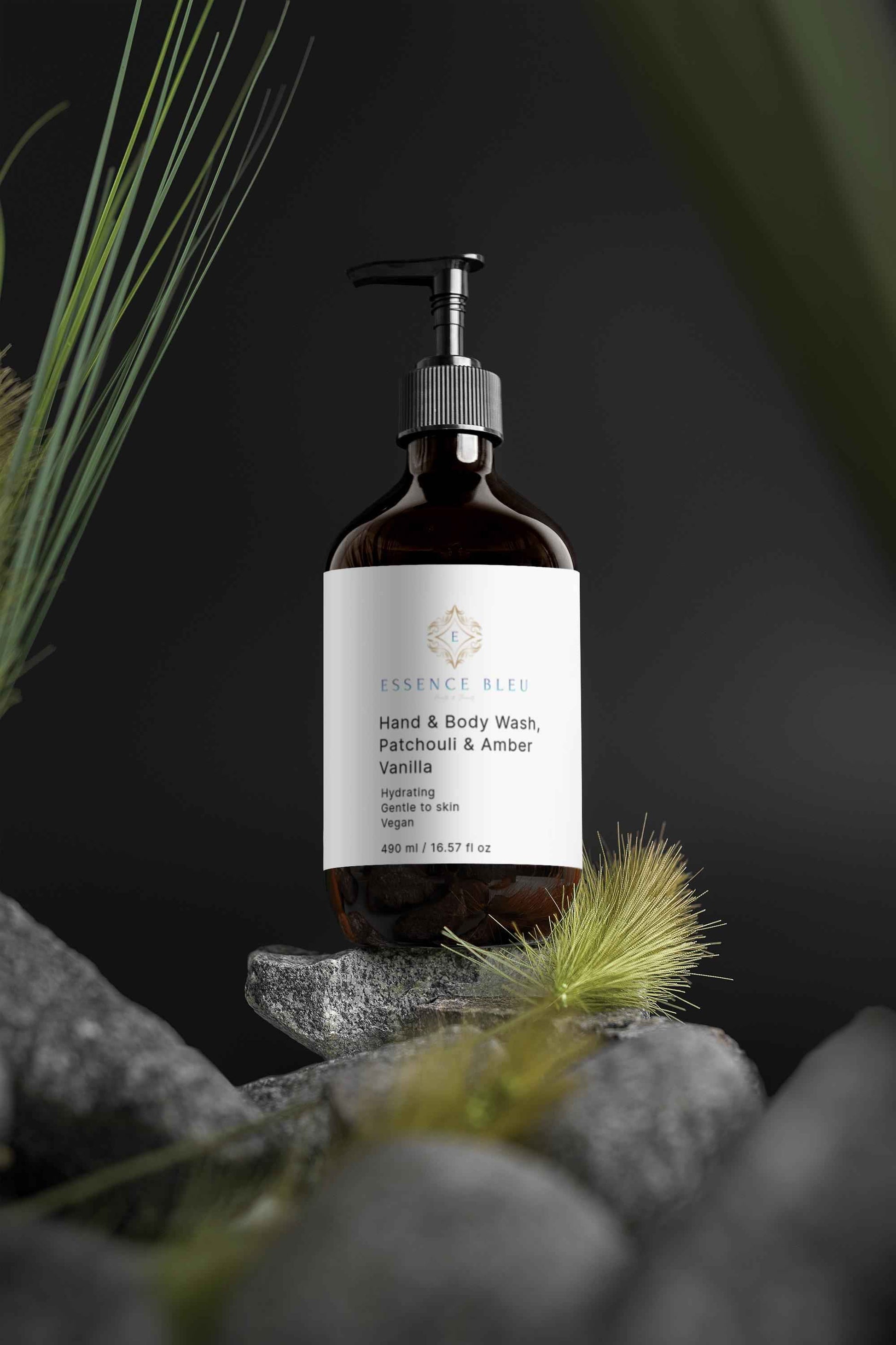 Hand and Body Wash Patchouli Amber Vanilla Scent for Luxurious Skin Care - Essence Bleu