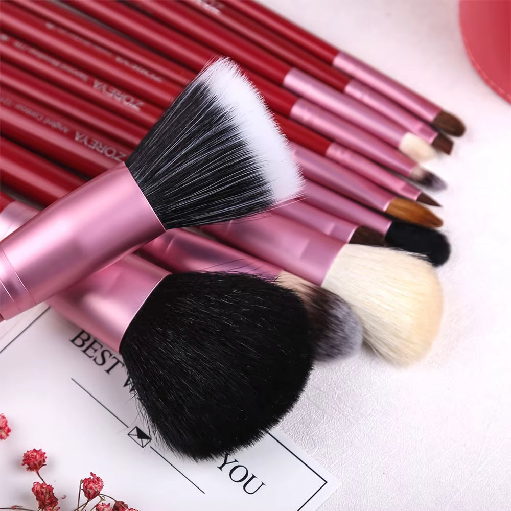 Zoreya 12-Piece Natural Hair Makeup Brush Set | Goat & Pony Hair with Holder - Essence Bleu