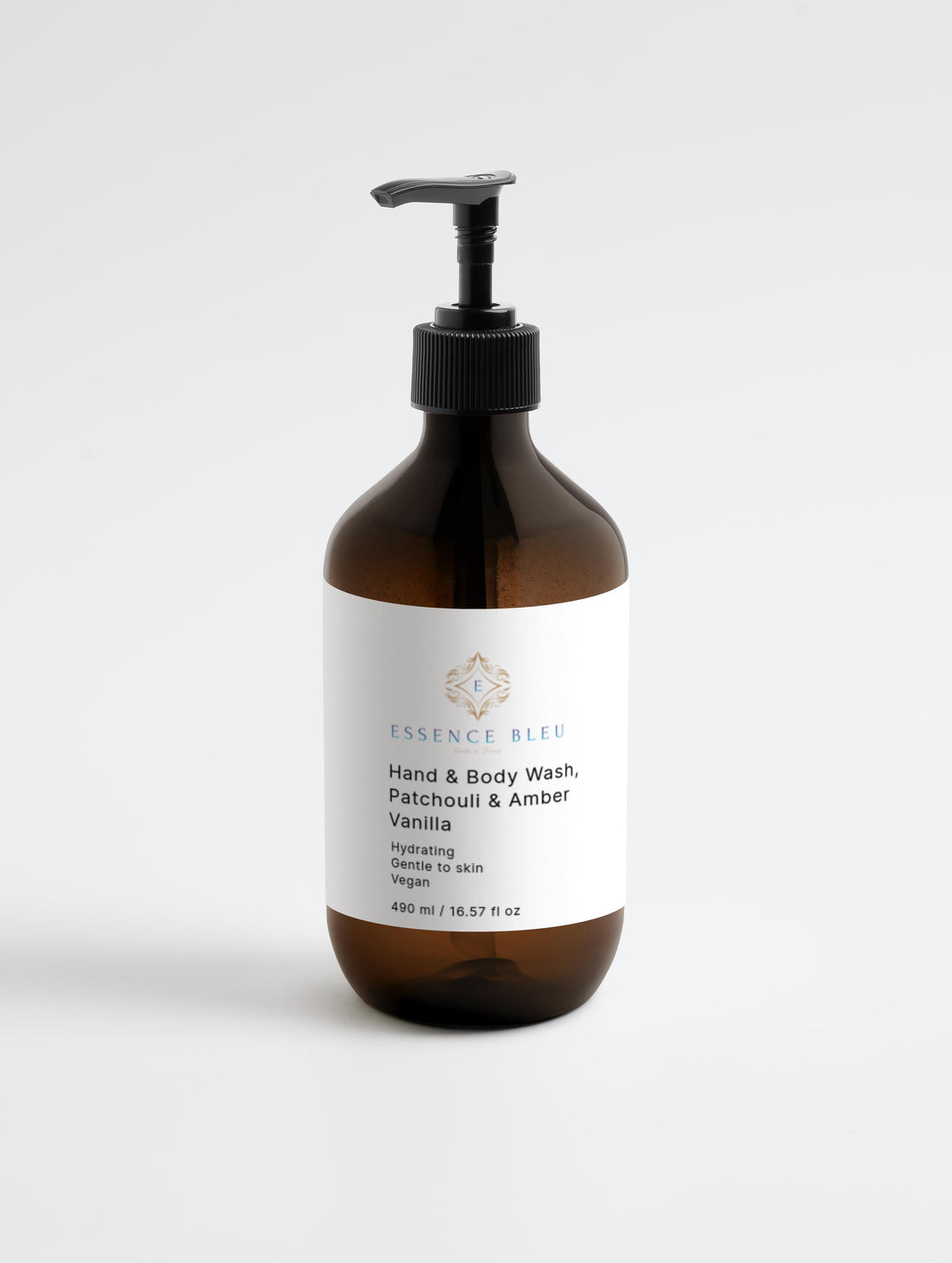 Hand and Body Wash Patchouli Amber Vanilla Scent for Luxurious Skin Care - Essence Bleu