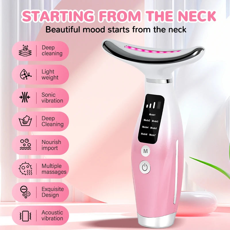 Neck and Face Massager Tools Portable Facial Beauty Device Facial Vibration with 7 Color LED Lights for Skin Care