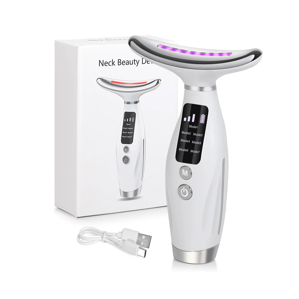 Neck and Face Massager Tools Portable Facial Beauty Device Facial Vibration with 7 Color LED Lights for Skin Care