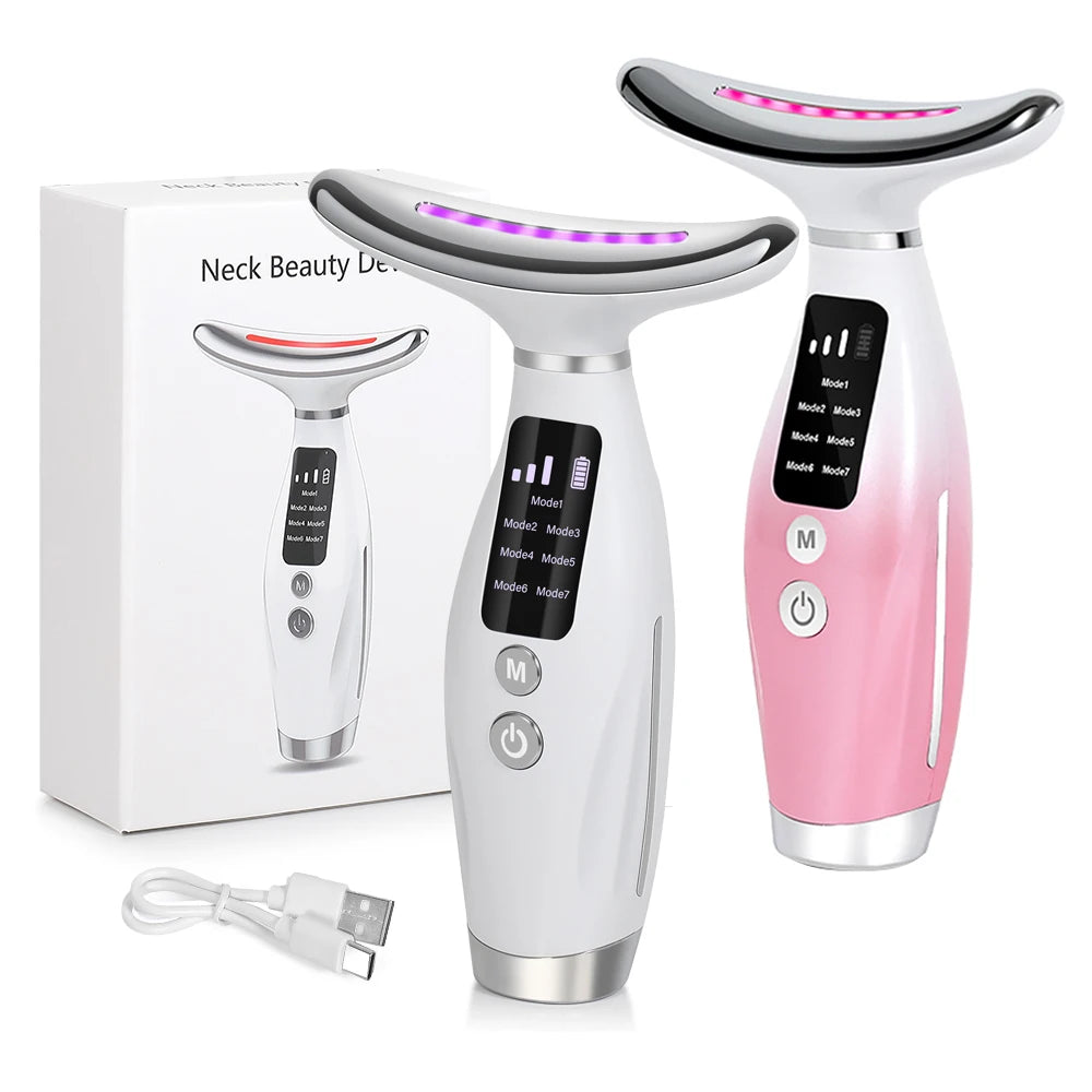 Neck and Face Massager Tools Portable Facial Beauty Device Facial Vibration with 7 Color LED Lights for Skin Care