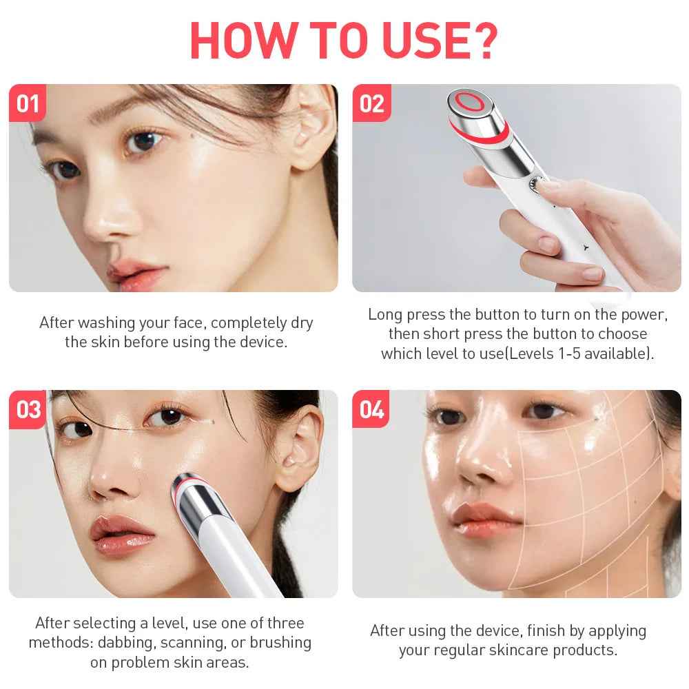 4-in-1 Microcurrent Facial Toning Wand | Red Light Therapy, Heat & Vibrating Massage Tool - Essence Bleu