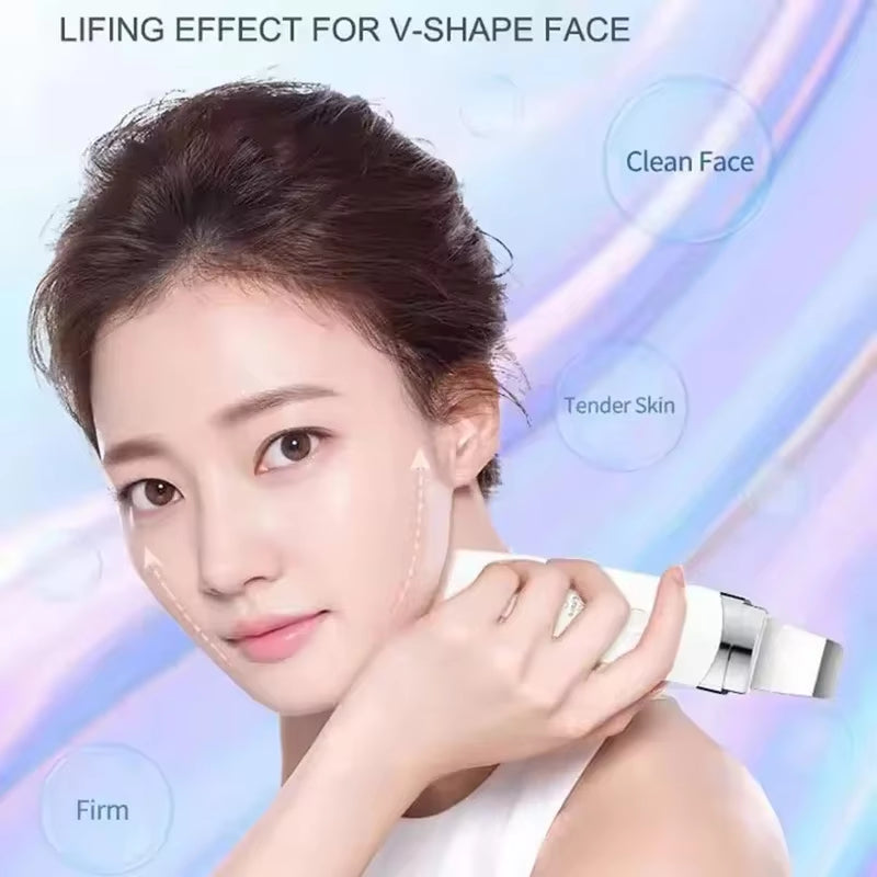 New Facial Ultrasonic Skin Scrubber Spatula Deep Face Cleaning Blackhead Remover Face Lift Machine Peeling Shovel Pore Cleaner