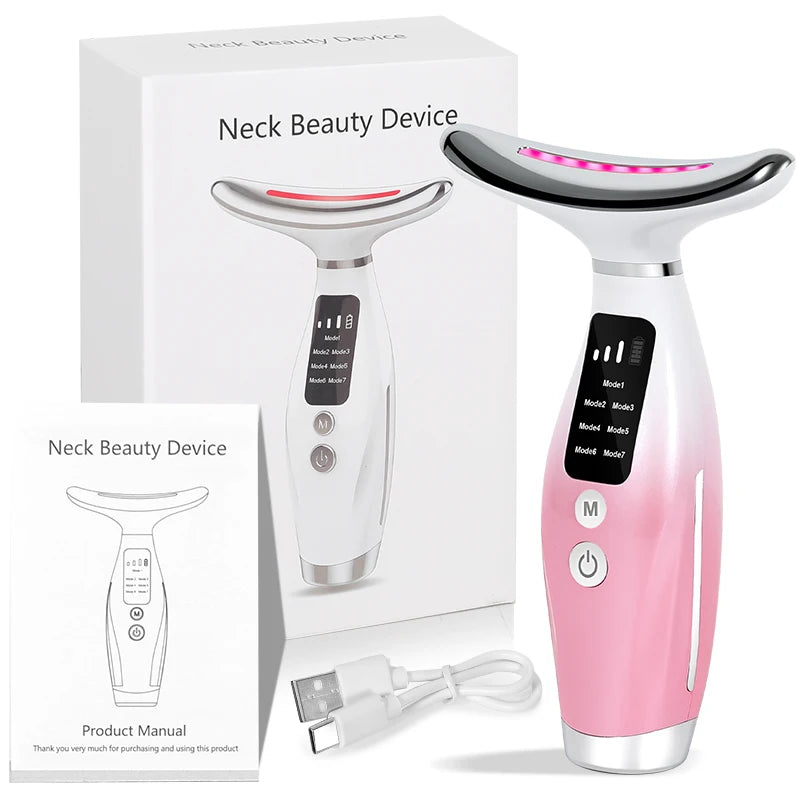 Neck and Face Massager Tools Portable Facial Beauty Device Facial Vibration with 7 Color LED Lights for Skin Care