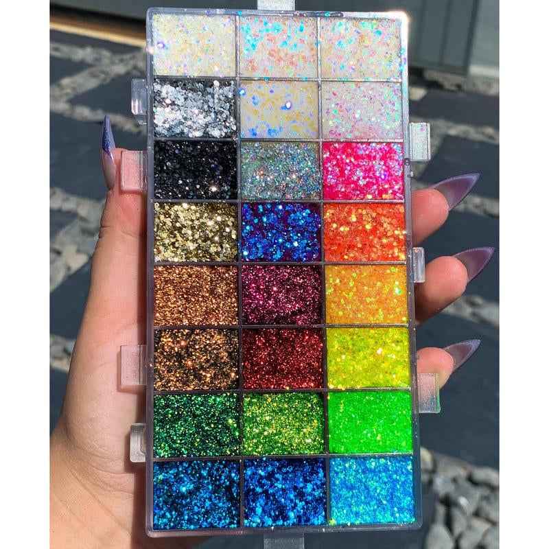 Slayfire Brilliance 24-Color Glitter Gel Palette | Long-Lasting, No-Glue Body & Face Glitter - Essence Bleu