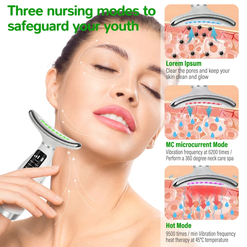 Neck and Face Massager Tools Portable Facial Beauty Device Facial Vibration with 7 Color LED Lights for Skin Care