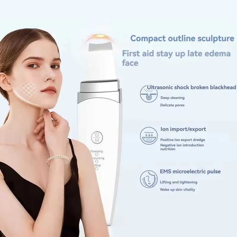 New Facial Ultrasonic Skin Scrubber Spatula Deep Face Cleaning Blackhead Remover Face Lift Machine Peeling Shovel Pore Cleaner